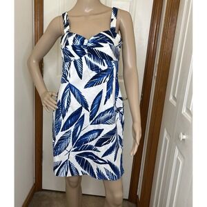 Jones New York Signature Stretch Women's‎ Dress Sz 8P Fitted Blue Tropical ☀️